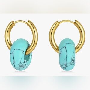 Gorgeous Dillards 18KT Gold vermeil Turquoise stone Huggies hoop earrings